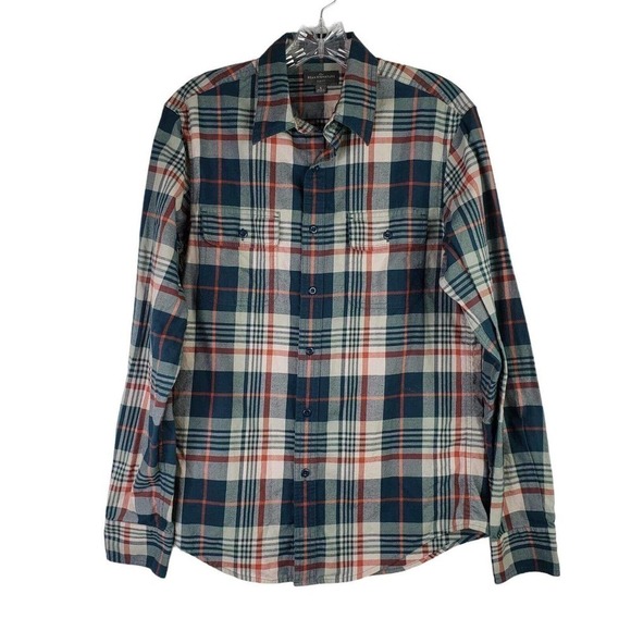 LL Bean Mens Button Down Shirt Blue Plaid Small Slim Fit Long Sleeve Lodge - Picture 2 of 10